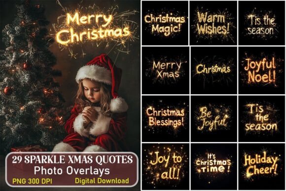 Sparkle Xmas Quotes Photo Overlays Bundle